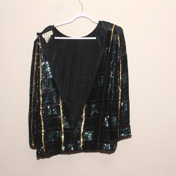 Vintage Talbots Plaid Sequin Beaded Cocktail Top Size Large - Picture 8 of 9